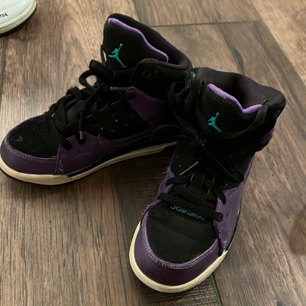 Nike Air Jordan SC-1 Flight Shoes, Kids size 13 black, purple, teal